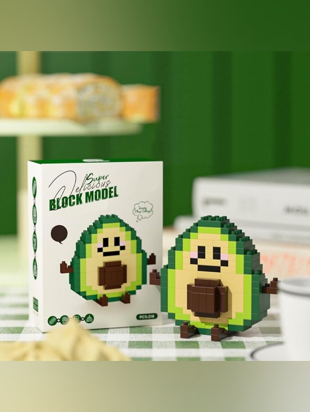 3D Mini Avocado Building Block Toy Kit, 218pc Micro Pixel Food Puzzle Character